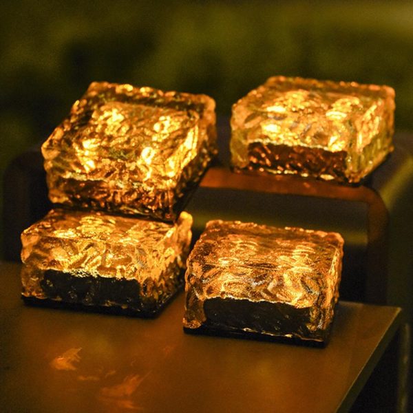 Other |   Solar Lawn Lamp Outdoor LED Ice Cube Lamp Crystal Brick Glass Lawn Lamp Garden Light Waterproof Pathway Decoration Blue LED Lighting Blue