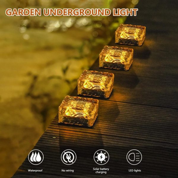 Other |   Solar Lawn Lamp Outdoor LED Ice Cube Lamp Crystal Brick Glass Lawn Lamp Garden Light Waterproof Pathway Decoration Green LED Lighting Green