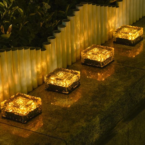 Other |   Solar Lawn Lamp Outdoor LED Ice Cube Lamp Crystal Brick Glass Lawn Lamp Garden Light Waterproof Pathway Decoration Yellow LED Lighting Other