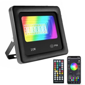 Portable lighting |   20W RGBCW Flood Light Outdoor Floodlight Phone App Control Music Sync Timer Setting Black LED Lighting Black