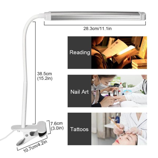 Portable lighting |   Clip-on Desk Lamp for Tattoo Nail Art Reading Beauty Makeup Table Lamp Eye Protection LED Light Bendable Flexible Reading Lamp USB Powered Silver LED Lighting Portable lighting