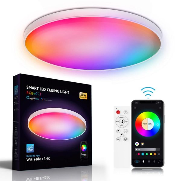 RGB Controlers |   220V Wi-fi+BT 2.4G Remote Controlling 30W Intelligent RGB Dimming Ceiling Lamp LED Lighting RGB Controlers