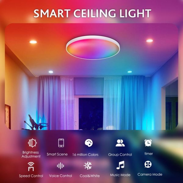 RGB Controlers |   220V Wi-fi+BT 2.4G Remote Controlling 30W Intelligent RGB Dimming Ceiling Lamp LED Lighting RGB Controlers