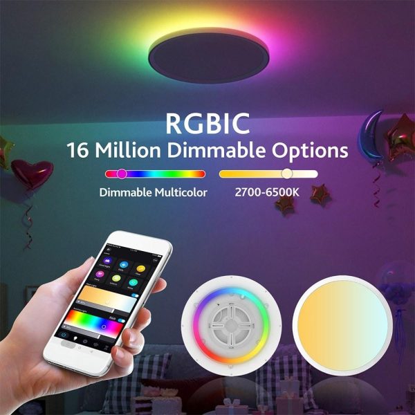 RGB Controlers |   LED Ceiling Light 30W 2700LM Round Flat Panel Light WiFi BT RGBIC/CCT/RGB 2700K-6500K Dimmable Color Changing App Control with 2.4G Remote Control White LED Lighting RGB Controlers