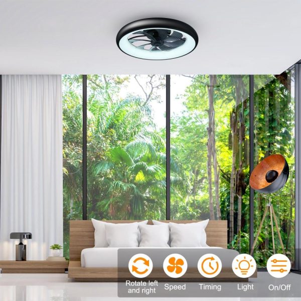 RGB Controlers |   Modern Ceiling Fan Lamp Semi-Flush Mount Ceiling Fan with LED Lights with Remote Control APP Control for Bedroom Living Room Study Black With Transparent Gray LED Lighting Black With Transparent Gray