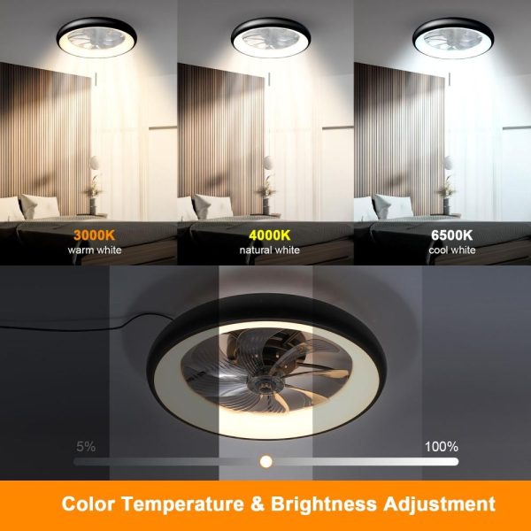 RGB Controlers |   Modern Ceiling Fan Lamp Semi-Flush Mount Ceiling Fan with LED Lights with Remote Control APP Control for Bedroom Living Room Study Black With Transparent Gray LED Lighting Black With Transparent Gray