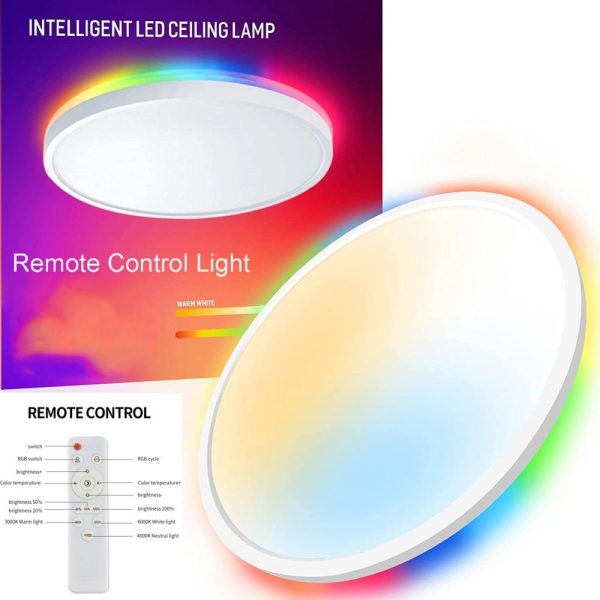 RGB Controlers |   Round RGBCW Ceiling Lamp BT Remote Dimmable Bedroom Ceiling Lamp White LED Lighting RGB Controlers