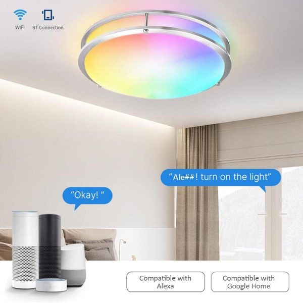 RGB Controlers |   Smart Ceiling Light 12-inch 18W Flush Mount Wi-Fi Ceiling Lamp Brushed Nickel LED Lighting Brushed Nickel