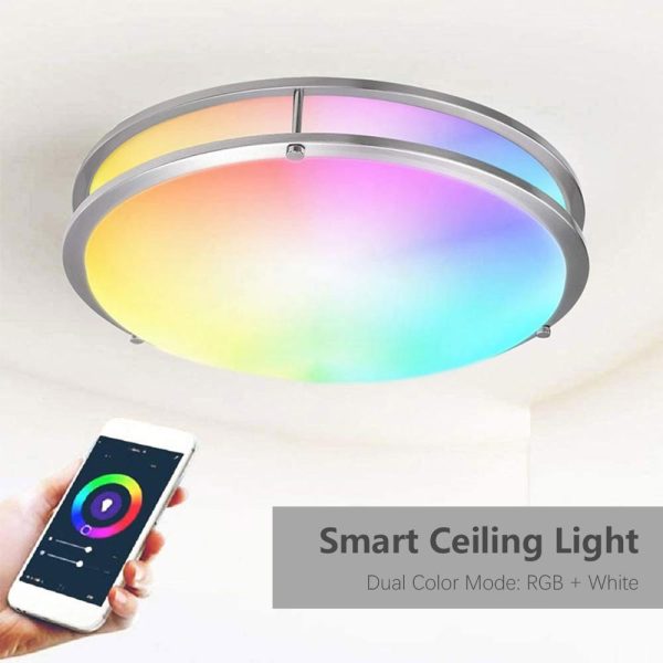 RGB Controlers |   Smart Ceiling Light 12-inch 18W Flush Mount Wi-Fi Ceiling Lamp Brushed Nickel LED Lighting Brushed Nickel