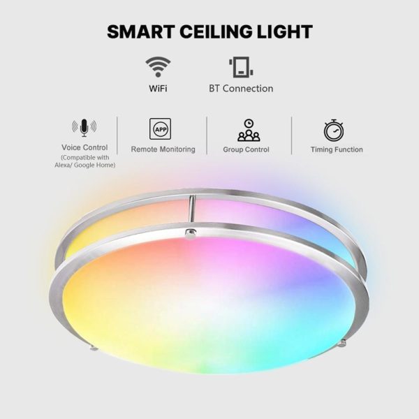 RGB Controlers |   Smart Ceiling Light 12-inch 18W Flush Mount Wi-Fi Ceiling Lamp Brushed Nickel LED Lighting Brushed Nickel