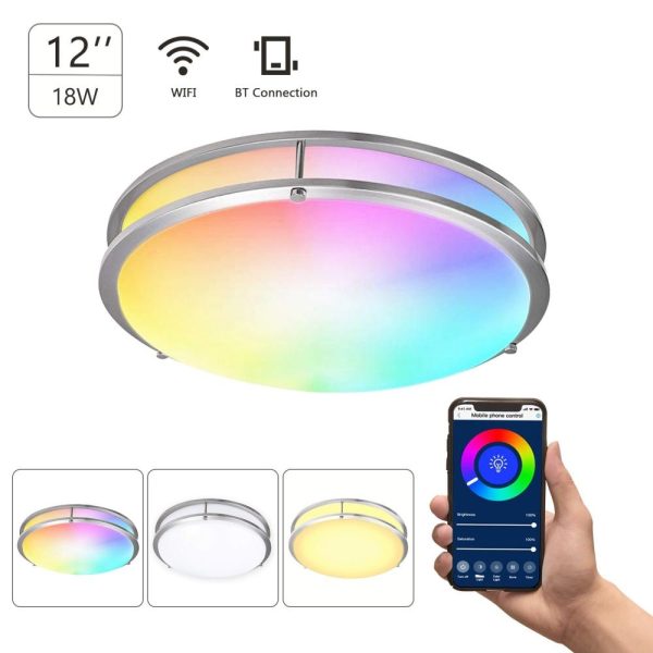 RGB Controlers |   Smart Ceiling Light 12-inch 18W Flush Mount Wi-Fi Ceiling Lamp Brushed Nickel LED Lighting Brushed Nickel