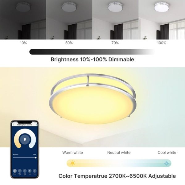 RGB Controlers |   Smart Ceiling Light 12-inch 18W Flush Mount Wi-Fi Ceiling Lamp Brushed Nickel LED Lighting Brushed Nickel