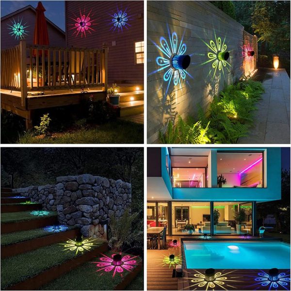 Switches |   6 Pack RGB Solar Deck Lights Waterproof Solar Wall Lights Solar Fence Lights Outdoor Solar Lights for Garden Backyard Patio Fence Deck Stair Walkway Decoration Black LED Lighting Black