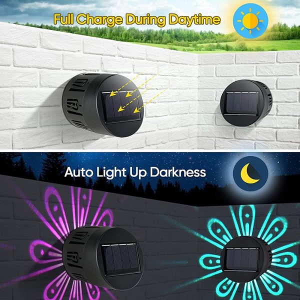 Switches |   6 Pack RGB Solar Deck Lights Waterproof Solar Wall Lights Solar Fence Lights Outdoor Solar Lights for Garden Backyard Patio Fence Deck Stair Walkway Decoration Black LED Lighting Black