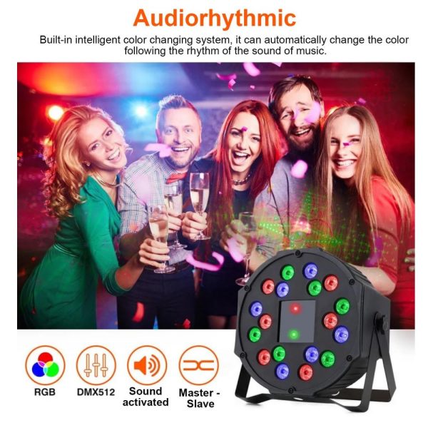 Underwater Lights |   18 LEDs Par Light Stage Lamp Lighting Supported DMX512/ Sound Activated/ Master-slave/ Strobe Mode Black LED Lights & Flashlights Black