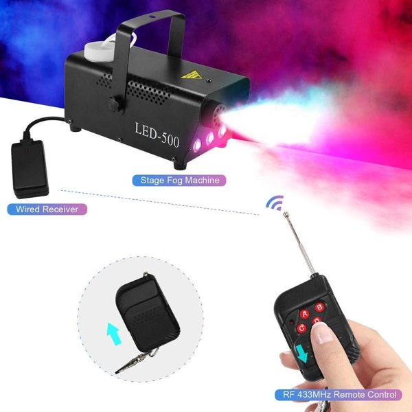 Underwater Lights |   500W RGB Portable Fog Machine with 3-Color LED Lights 250ml Tank Remote Control Black LED Lights & Flashlights Black