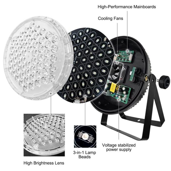 Underwater Lights |   60LEDs Par Lights Stage Par Light RGB LED Lamp Sound Activated Auto Play with Remote Control for Stage Wedding Party Disco DJ Show Club Bar Black LED Lights & Flashlights Black