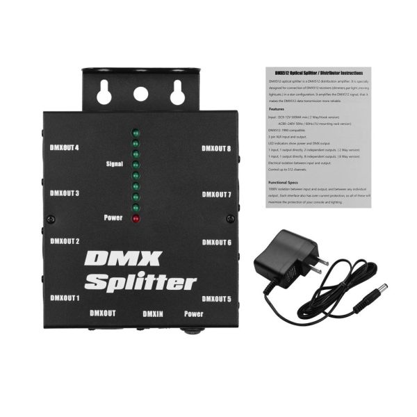 Underwater Lights |   DMX512 Optical Signal Amplifier Spliter Distributor 1 Direct Input & Output 8 Independent Outputs Black LED Lights & Flashlights Black