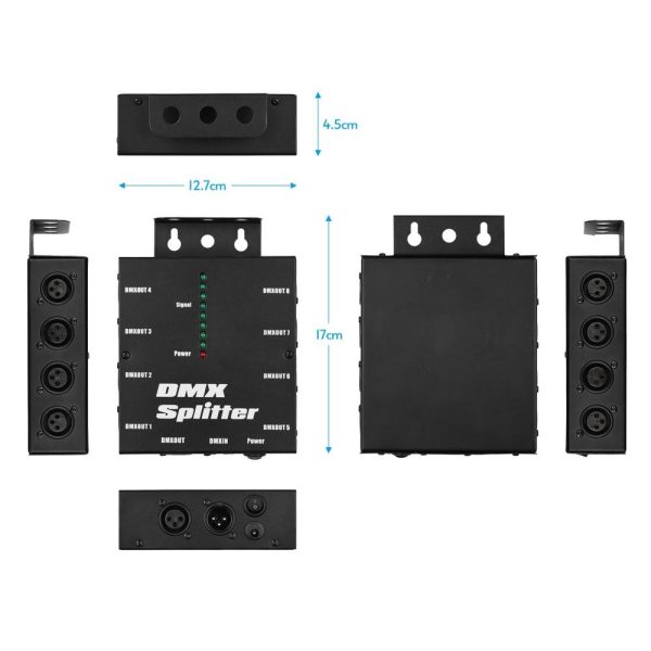 Underwater Lights |   DMX512 Optical Signal Amplifier Spliter Distributor 1 Direct Input & Output 8 Independent Outputs Black LED Lights & Flashlights Black