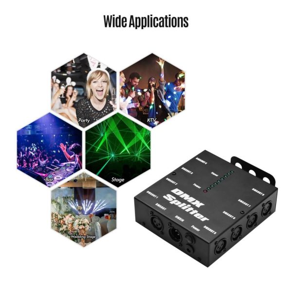 Underwater Lights |   DMX512 Optical Signal Amplifier Spliter Distributor 1 Direct Input & Output 8 Independent Outputs Black LED Lights & Flashlights Black