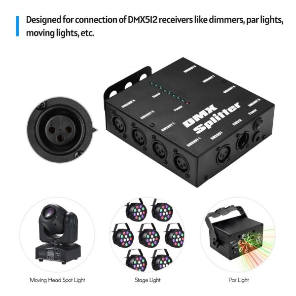 Underwater Lights |   DMX512 Optical Signal Amplifier Spliter Distributor 1 Direct Input & Output 8 Independent Outputs Black LED Lights & Flashlights Black