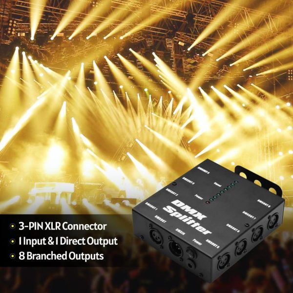 Underwater Lights |   DMX512 Optical Signal Amplifier Spliter Distributor 1 Direct Input & Output 8 Independent Outputs Black LED Lights & Flashlights Black