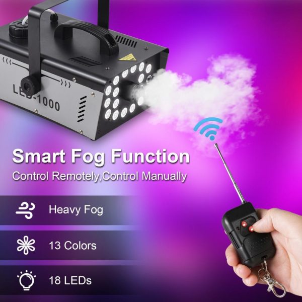 Underwater Lights |   Outdoor 18 LED Lights 13 Colors 1000W 5000CFM Smoke Machine Fog Machine with 1 Wired Receiver and 2 Wireless Remote Controls LED Lights & Flashlights Underwater Lights