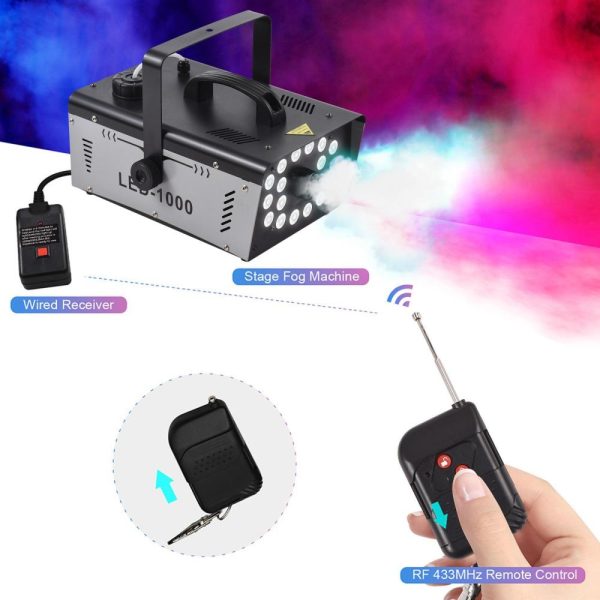 Underwater Lights |   Outdoor 18 LED Lights 13 Colors 1000W 5000CFM Smoke Machine Fog Machine with 1 Wired Receiver and 2 Wireless Remote Controls LED Lights & Flashlights Underwater Lights