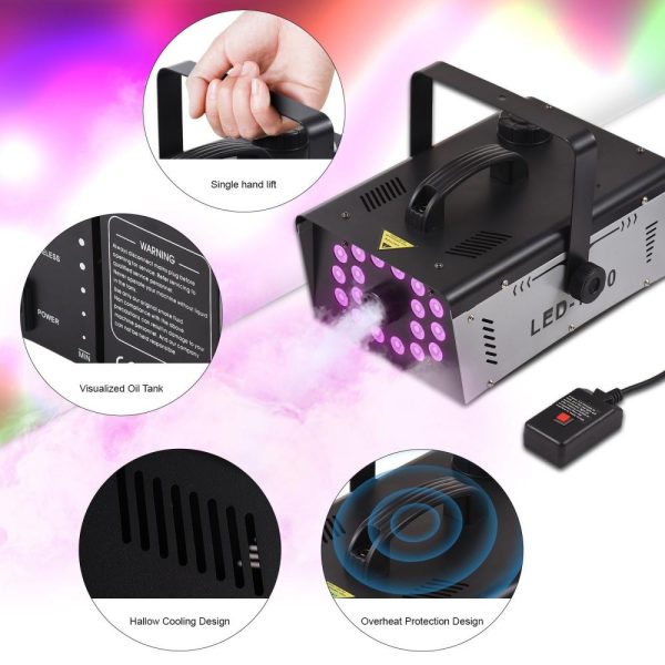 Underwater Lights |   Outdoor 18 LED Lights 13 Colors 1000W 5000CFM Smoke Machine Fog Machine with 1 Wired Receiver and 2 Wireless Remote Controls LED Lights & Flashlights Underwater Lights